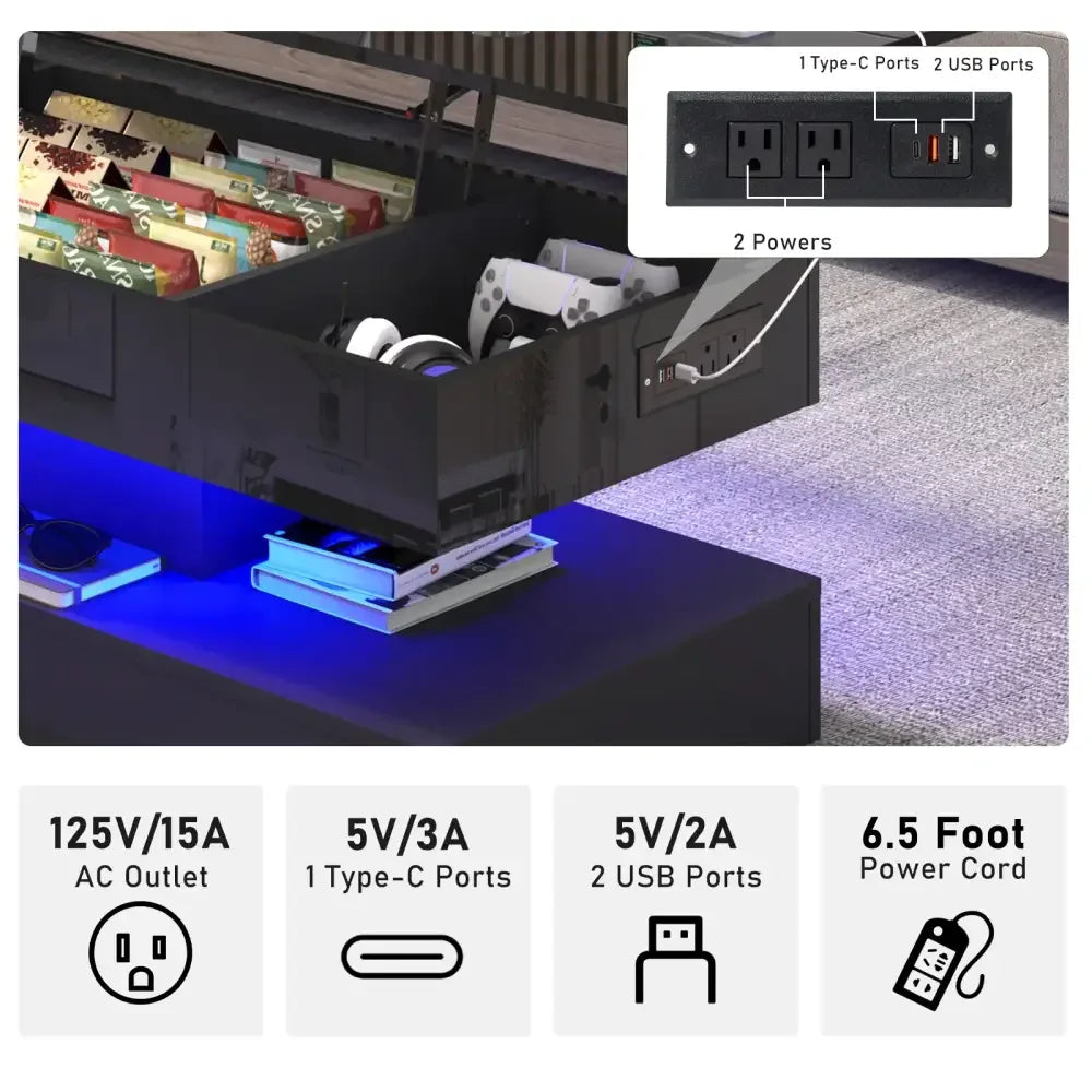 High Gloss LED Coffee Table – Open Shelf, Large Storage & App Control