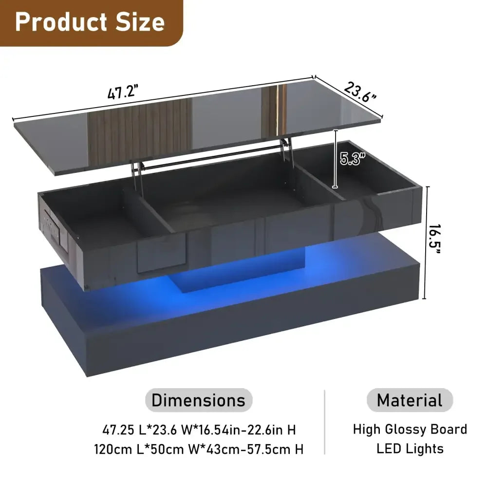 High Gloss LED Coffee Table – Open Shelf, Large Storage & App Control