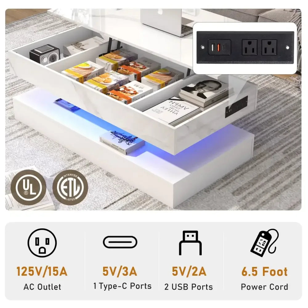 High Gloss LED Coffee Table – Open Shelf, Large Storage & App Control