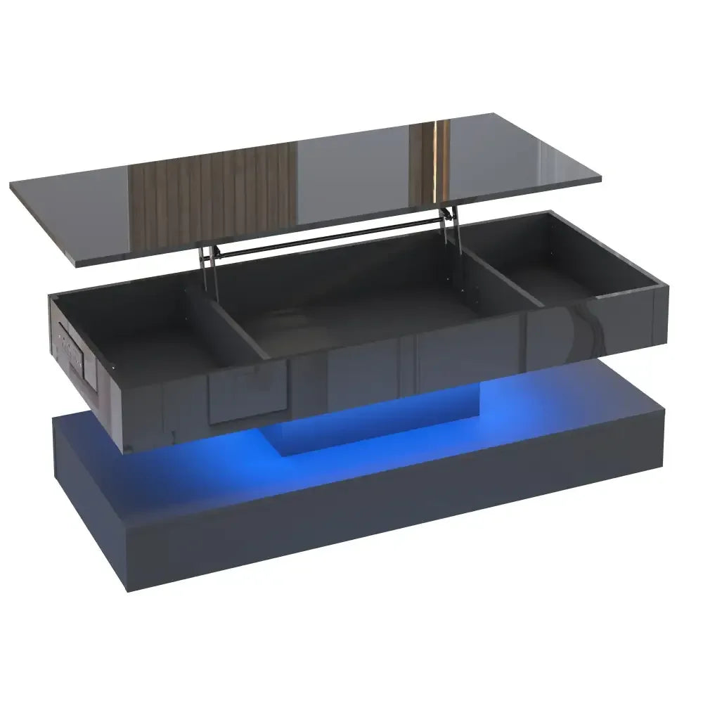 High Gloss LED Coffee Table – Open Shelf, Large Storage & App Control