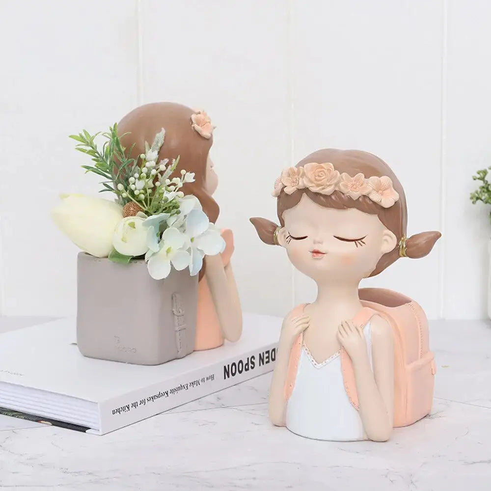 Home Decoration, Girl Figurine Miniature, Figure Statue, Flower Vase