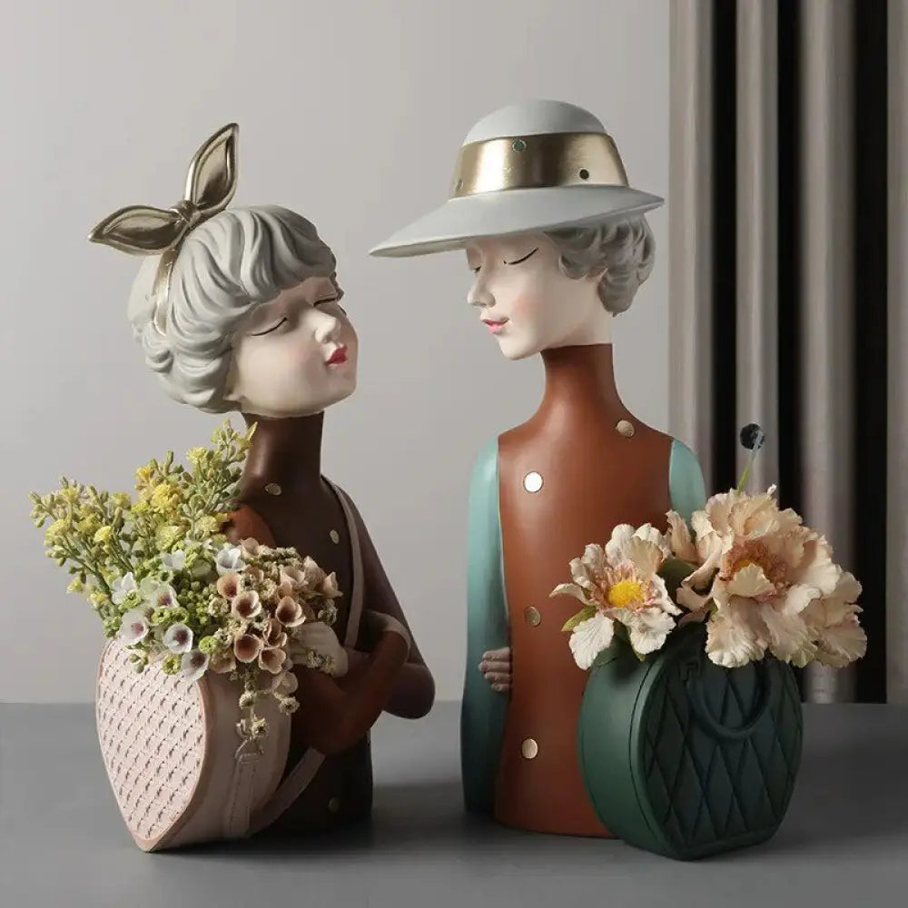 Home Decoration, Girl Figurine Miniature, Figure Statue, Flower Vase