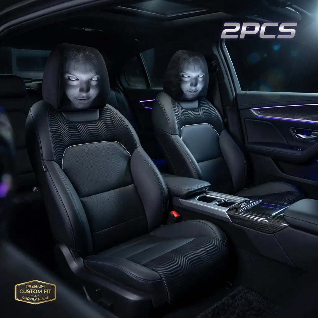Horror Face Car Headrest Covers - Set of 2, Halloween Ghost Design