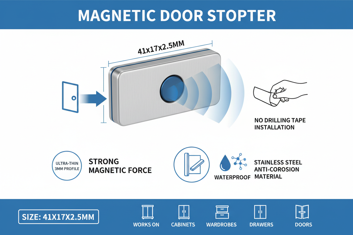 Magnetic Door Stopper – Ultra-Thin, No-Drill, Stainless Steel