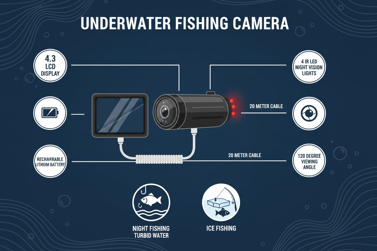 Underwater Fishing Camera – 4.3" LCD, Night Vision, 20M