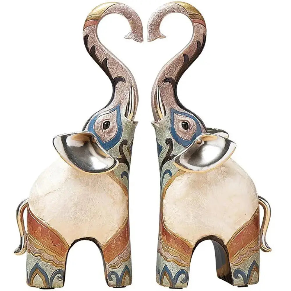 India-Style Decorative Elephant Statue Pair - Ornate Home Decor