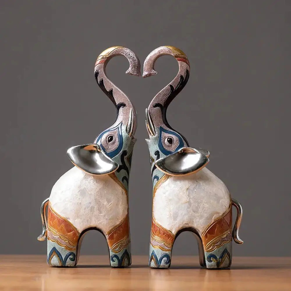 India-Style Decorative Elephant Statue Pair - Ornate Home Decor