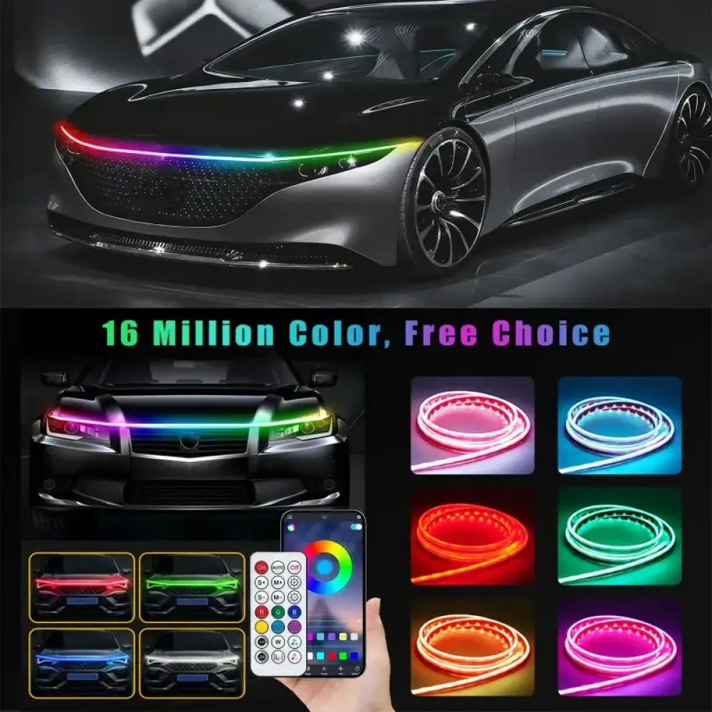 Intelligent Light & Shadow Engine Hood System | Dynamic Scanning RGB Light Strip with APP / Remote Dual Control