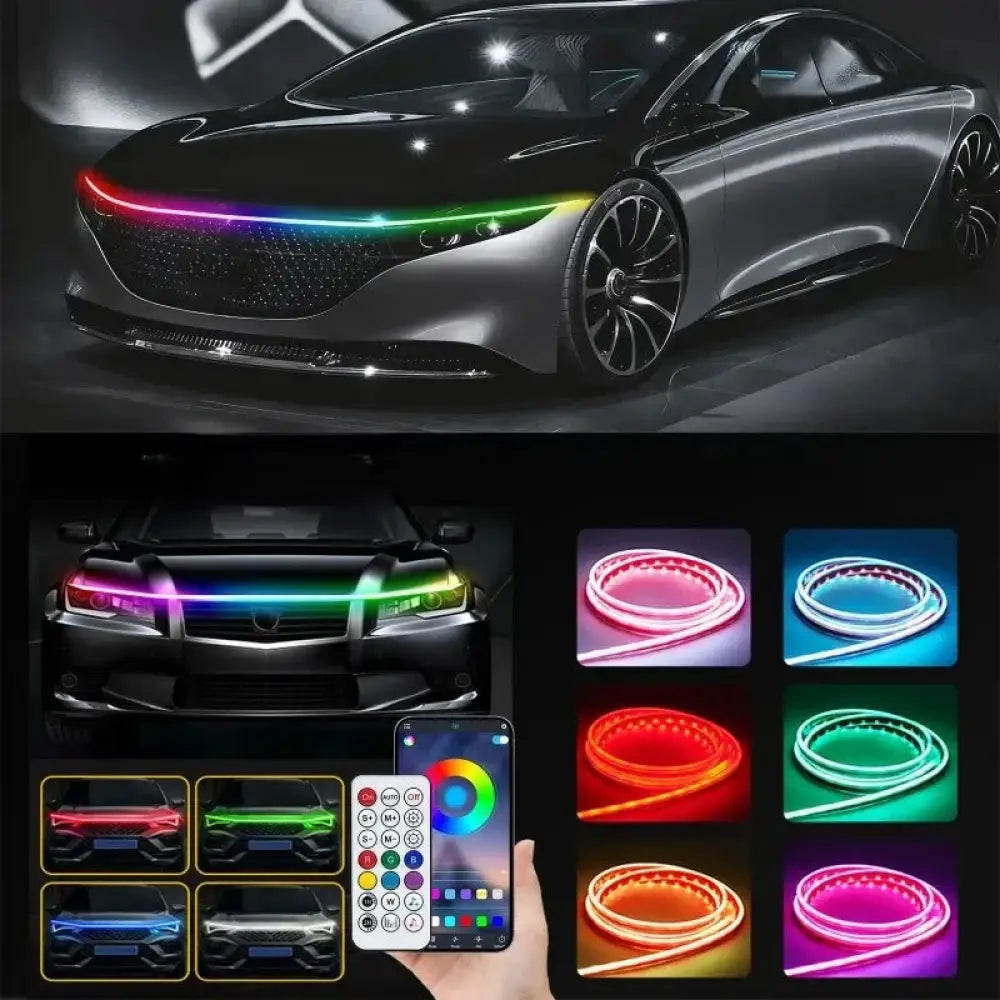Intelligent Light & Shadow Engine Hood System | Dynamic Scanning RGB Light Strip with APP / Remote Dual Control