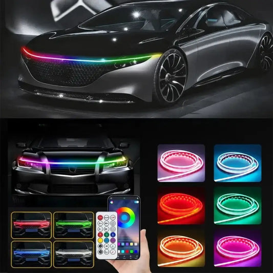 Intelligent Light & Shadow Engine Hood System | Dynamic Scanning RGB Light Strip with APP / Remote Dual Control