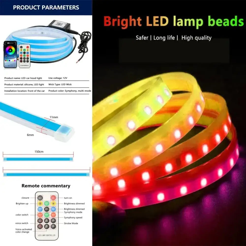 Intelligent Light & Shadow Engine Hood System | Dynamic Scanning RGB Light Strip with APP / Remote Dual Control