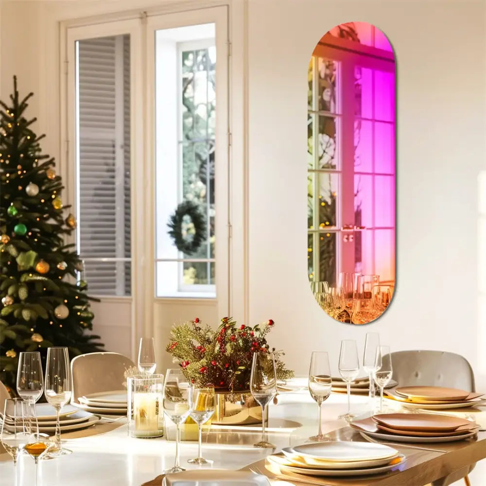 Iridescent Rainbow Wall Mirror Aesthetic Full-Length Glass Accent