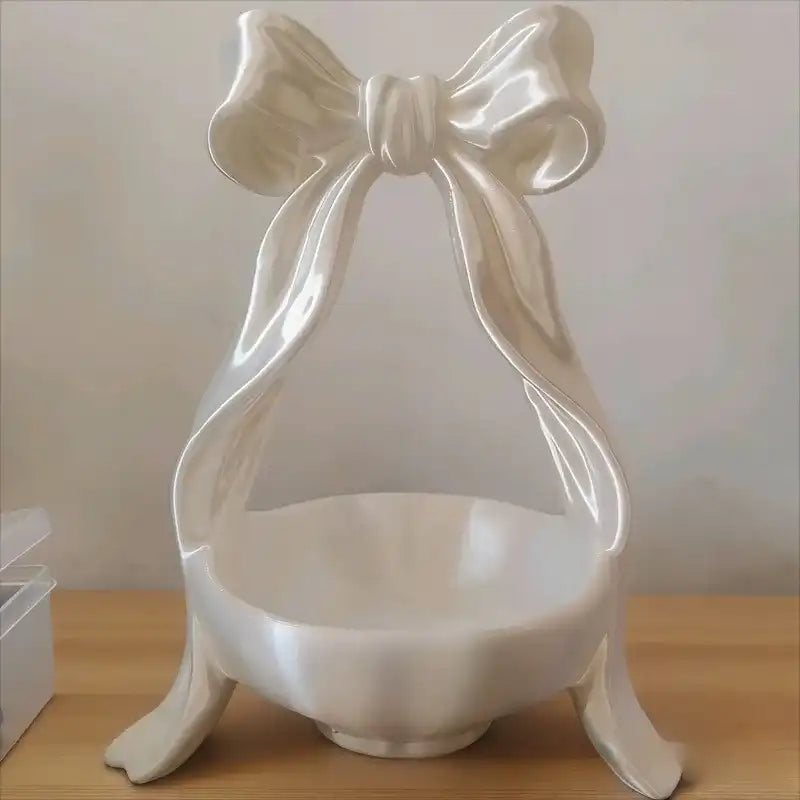 Bow-Shaped Jewelry Dish - 3D Printed Organizer with 3 Hooks