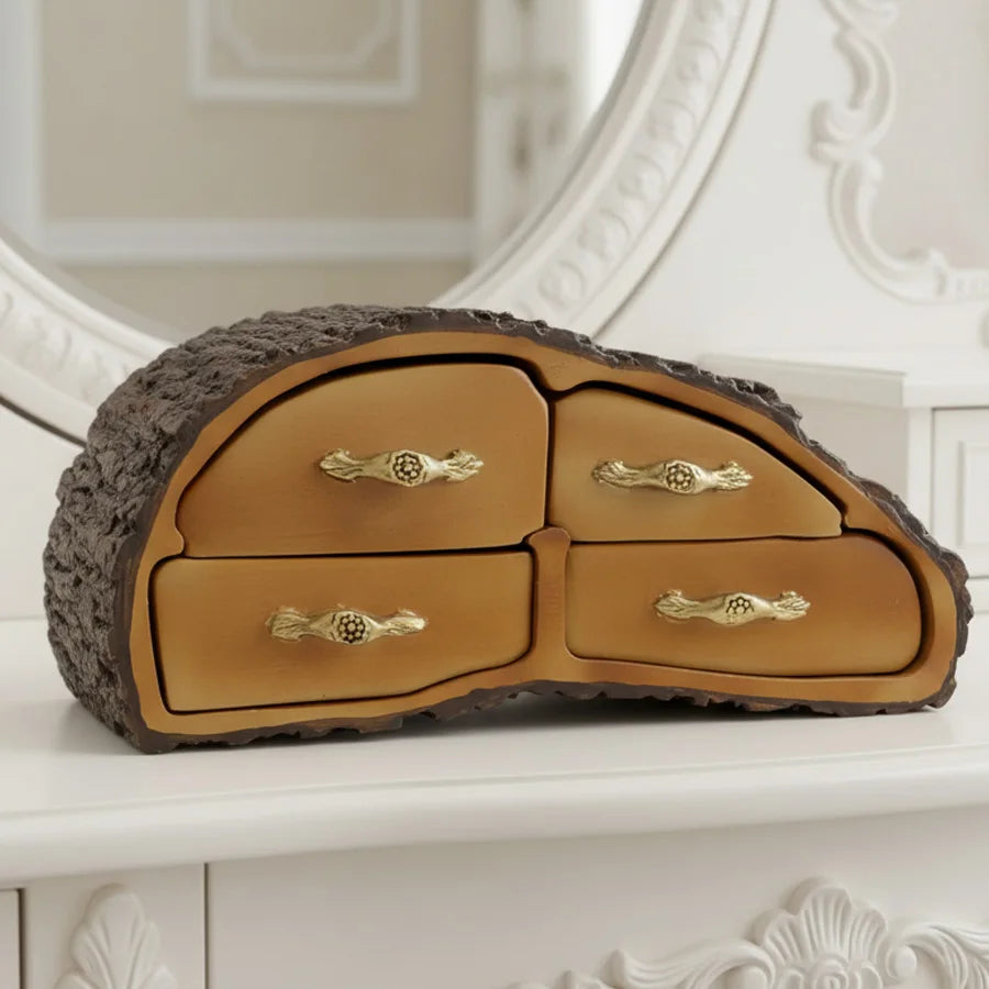 Tree Stump Jewelry Box – Rustic Resin Organizer with 4 Drawers