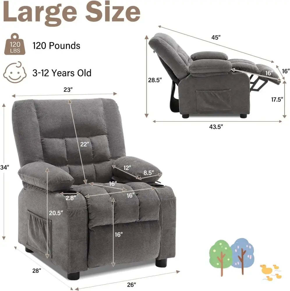 Kids Recliner Chair with Cup Holders Adjustable Footrest & Headrest