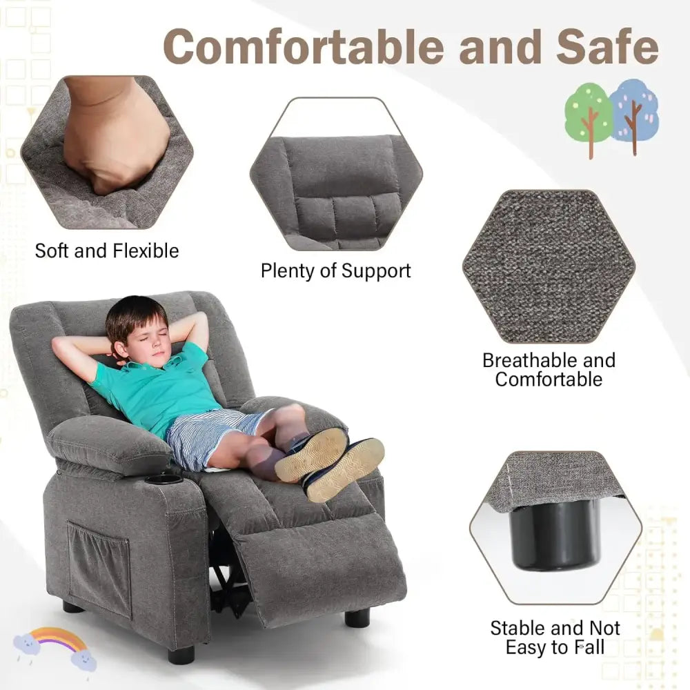 Kids Recliner Chair with Cup Holders Adjustable Footrest & Headrest