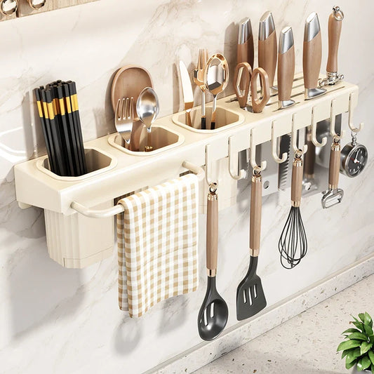 Wall-Mounted Knife Rack – Drill-Free Multifunctional Kitchen Utensil Holder