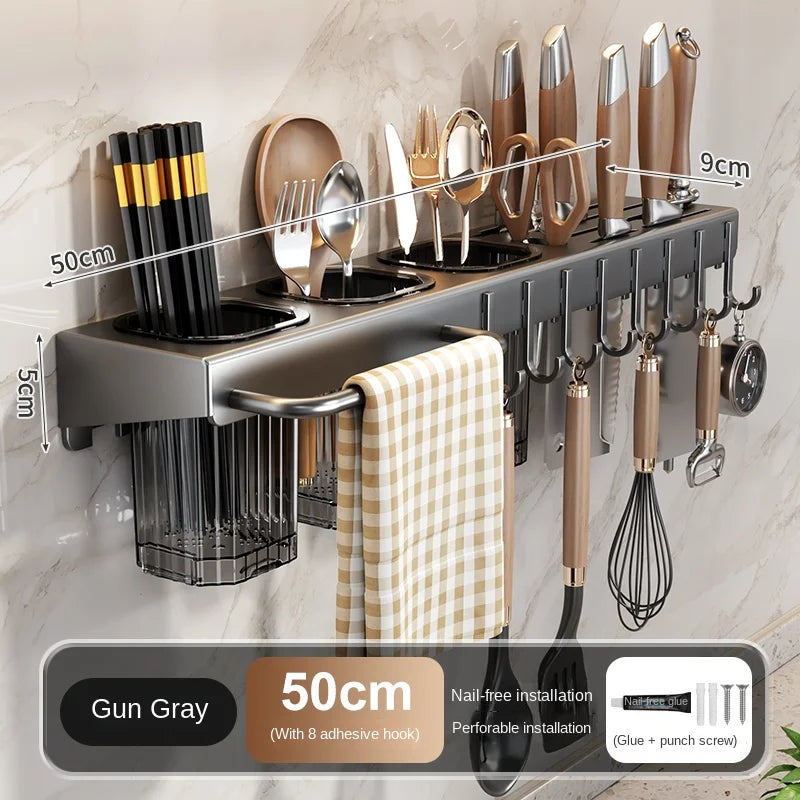 Wall-Mounted Knife Rack – Drill-Free Multifunctional Kitchen Utensil Holder