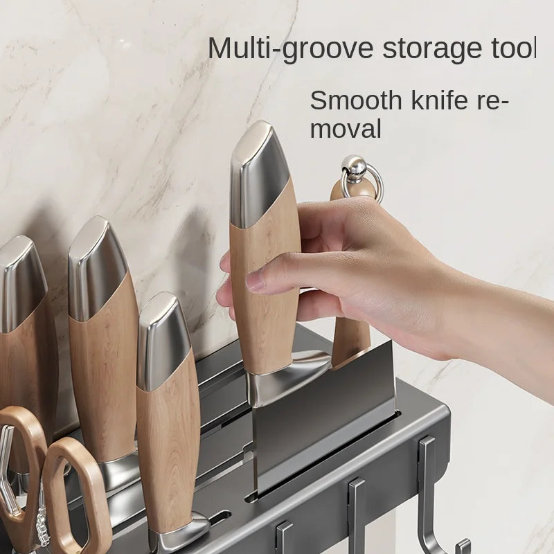 Wall-Mounted Knife Rack – Drill-Free Multifunctional Kitchen Utensil Holder