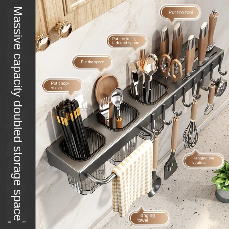 Wall-Mounted Knife Rack – Drill-Free Multifunctional Kitchen Utensil Holder