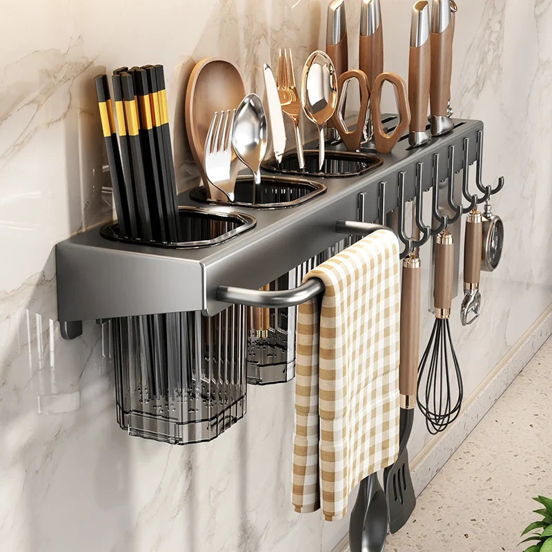 Wall-Mounted Knife Rack – Drill-Free Multifunctional Kitchen Utensil Holder