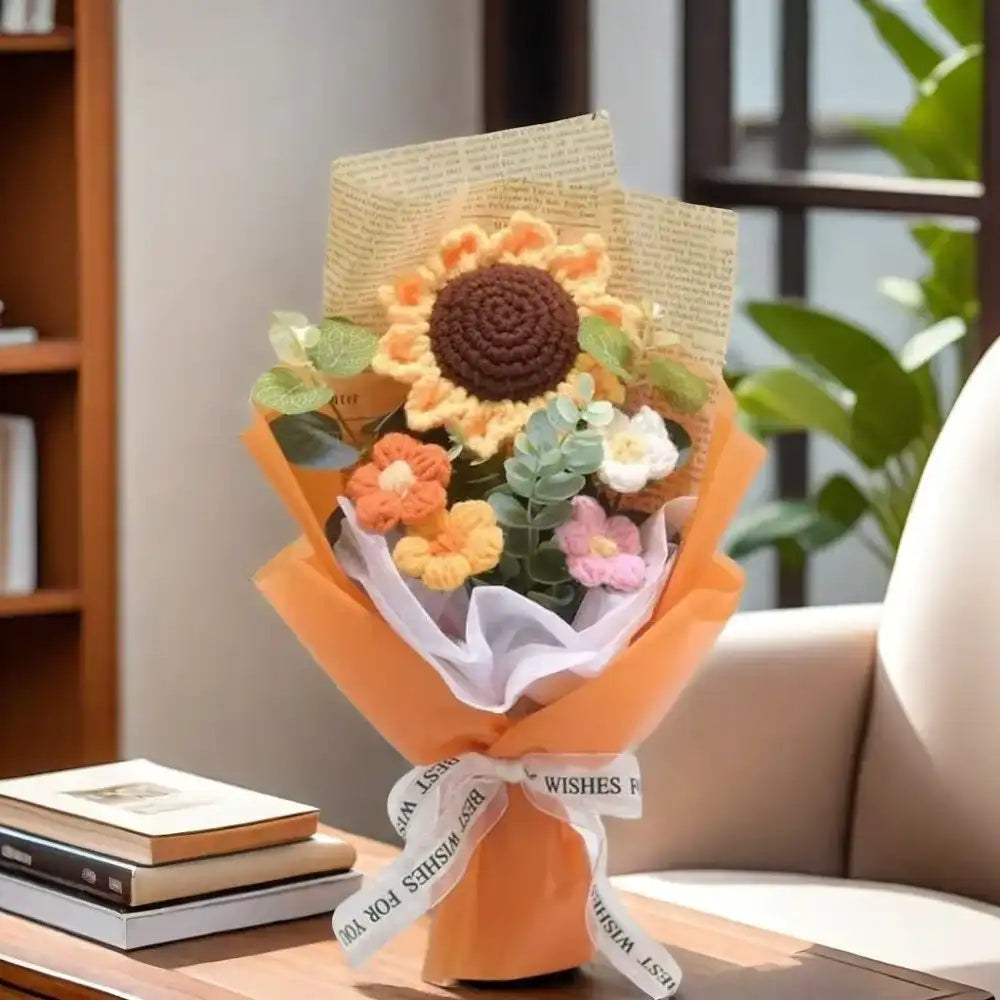 Handmade Crochet Sunflower & Daisy Bouquet - Everlasting Floral Gift