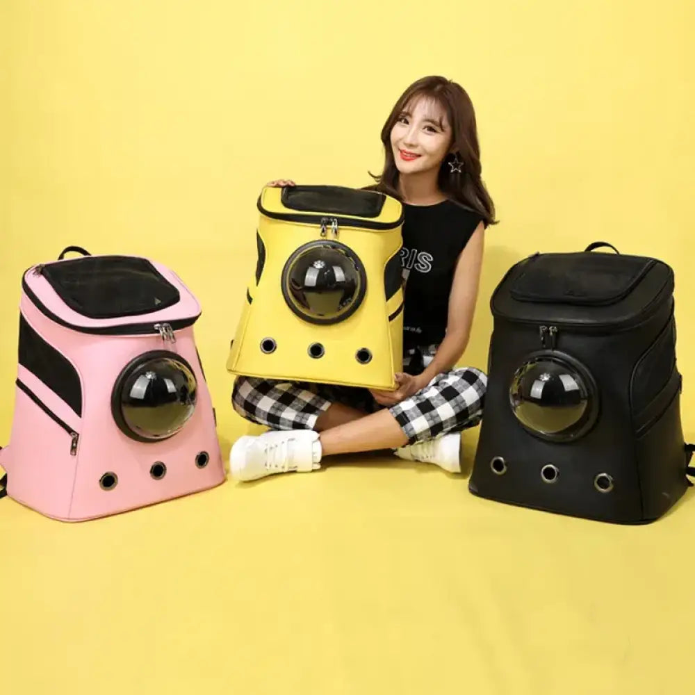 Large-Capacity Pet Capsule PU Backpack for Cats and Dogs