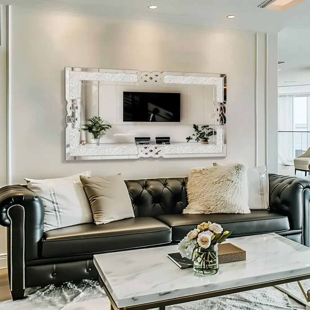 Large Crystal Crush Diamond Mirror Silver Decorative Wall Mirror Home