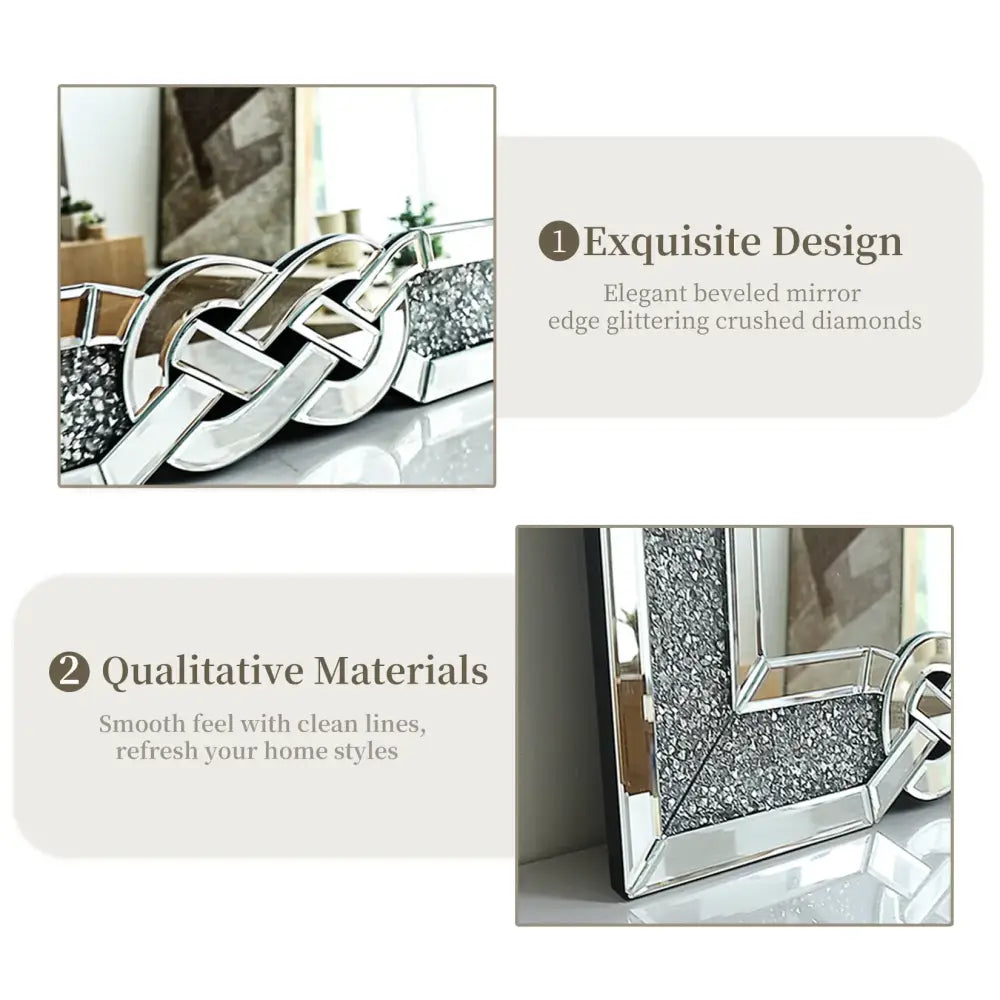 Large Crystal Crush Diamond Mirror Silver Decorative Wall Mirror Home