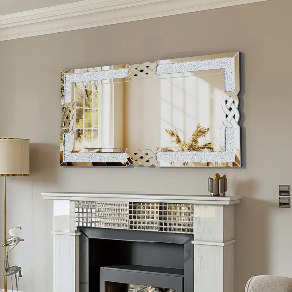 Large Crystal Crush Diamond Mirror Silver Decorative Wall Mirror Home