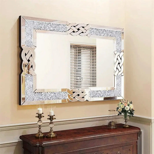 Large Crystal Crush Diamond Mirror Silver Decorative Wall Mirror Home