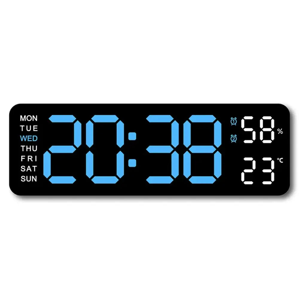 Large Digital Wall Clock – USB Powered LED Clock with Temperature, Humidity, Week Display, Auto Dimmer, DST, and 12/24H Format