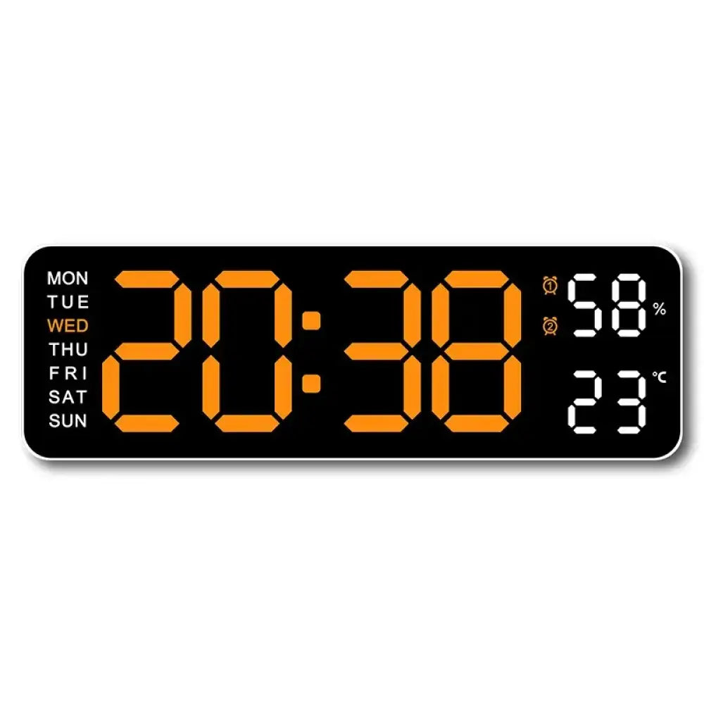 Large Digital Wall Clock – USB Powered LED Clock with Temperature, Humidity, Week Display, Auto Dimmer, DST, and 12/24H Format