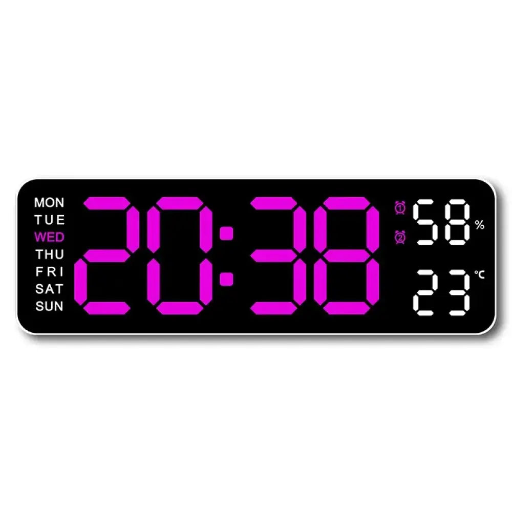 Large Digital Wall Clock – USB Powered LED Clock with Temperature, Humidity, Week Display, Auto Dimmer, DST, and 12/24H Format