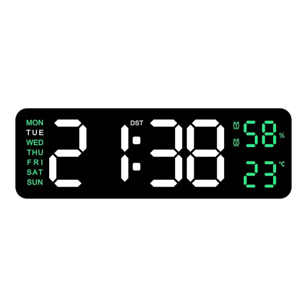 Large Digital Wall Clock – USB Powered LED Clock with Temperature, Humidity, Week Display, Auto Dimmer, DST, and 12/24H Format