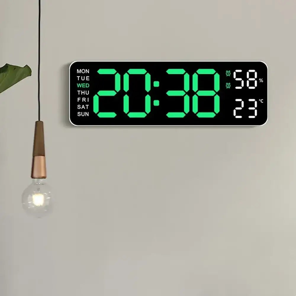 Large Digital Wall Clock – USB Powered LED Clock with Temperature, Humidity, Week Display, Auto Dimmer, DST, and 12/24H Format