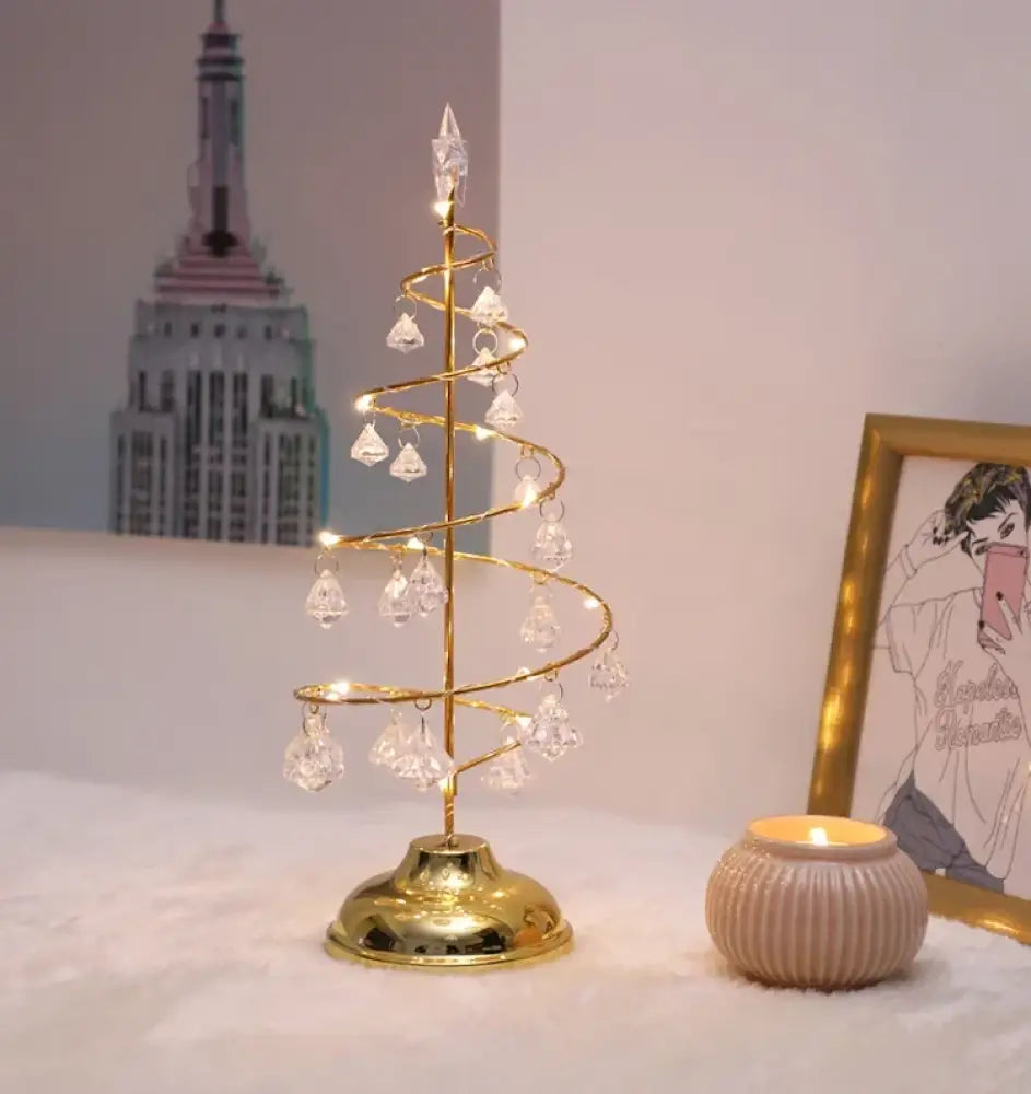 LED Christmas Tree Table Lamp Battery Powered Crystal Desk Decor Light