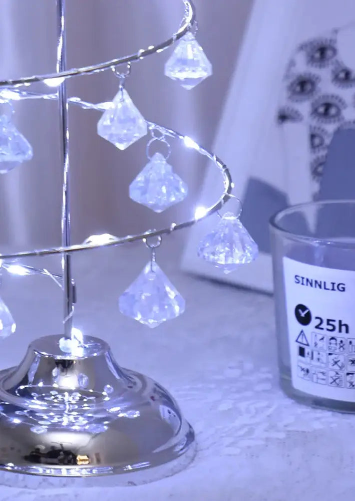 LED Christmas Tree Table Lamp Battery Powered Crystal Desk Decor Light