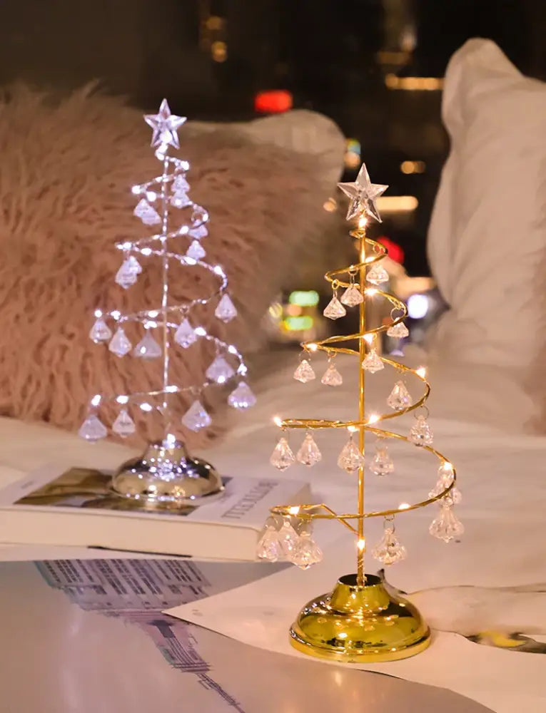 LED Christmas Tree Table Lamp Battery Powered Crystal Desk Decor Light