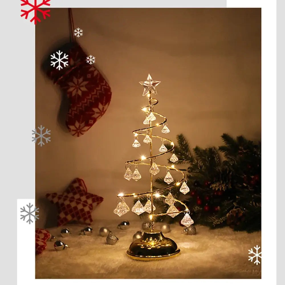 LED Christmas Tree Table Lamp Battery Powered Crystal Desk Decor Light