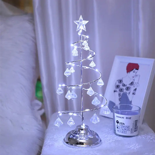 LED Christmas Tree Table Lamp Battery Powered Crystal Desk Decor Light