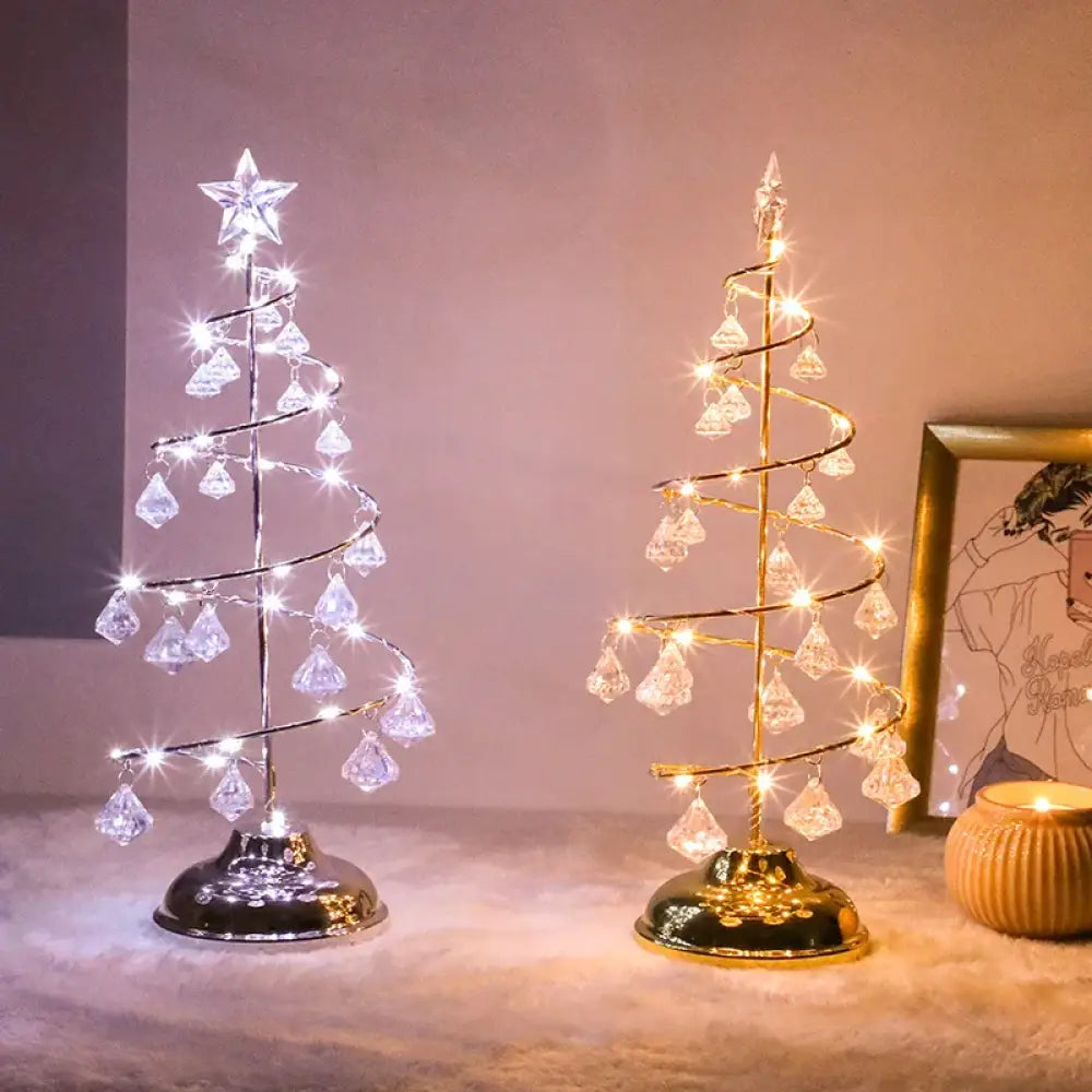 LED Christmas Tree Table Lamp Battery Powered Crystal Desk Decor Light