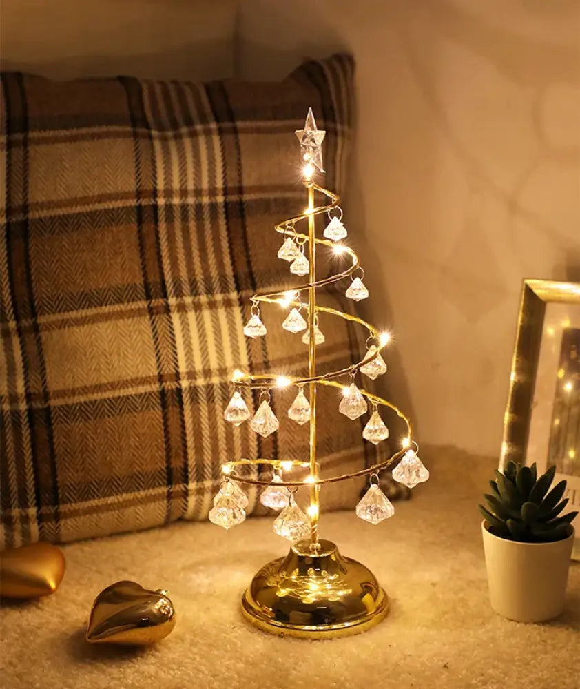 LED Christmas Tree Table Lamp Battery Powered Crystal Desk Decor Light