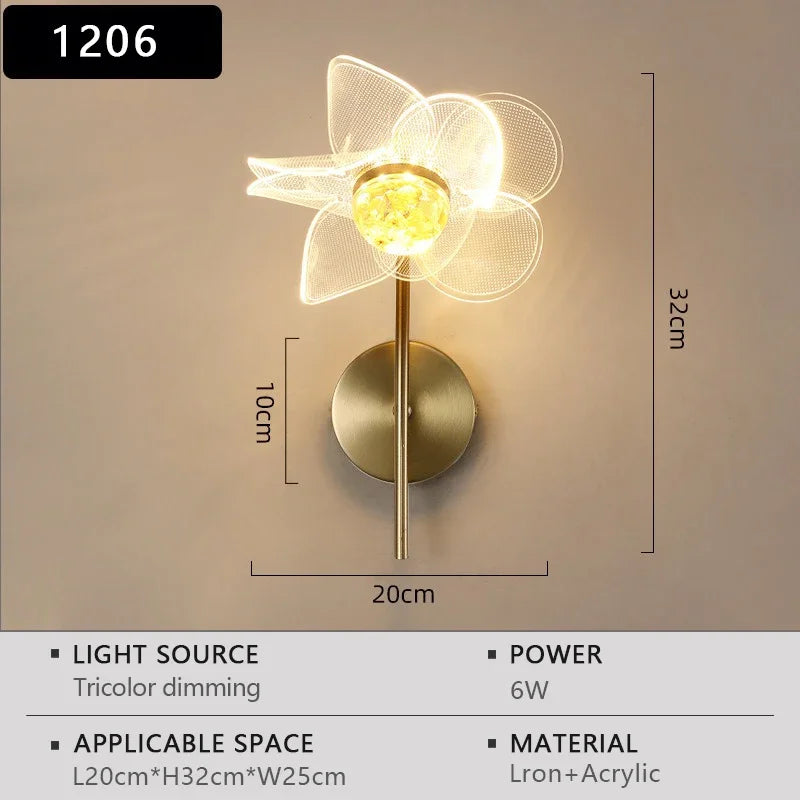 Nordic Floral LED Wall Light – Modern Luxury Iron Sconce
