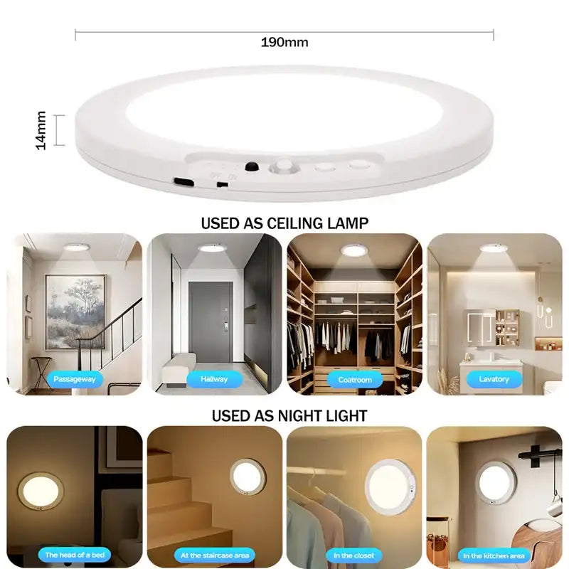Motion Sensor Ceiling Light USB Rechargeable With Magnetic Mount