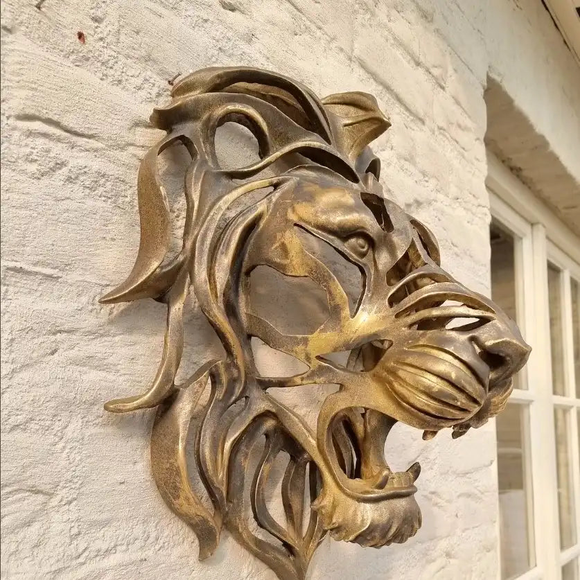 Gold Lion Head Wall Sculpture - Large Luxury Resin Art Decor