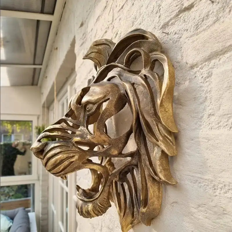 Gold Lion Head Wall Sculpture - Large Luxury Resin Art Decor