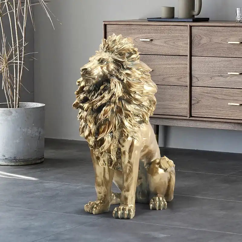 Golden Lion Statue - Large Luxury Resin Sculpture Indoor Floor Decor
