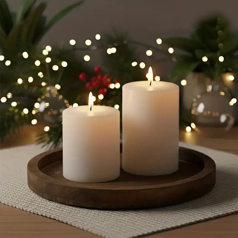 Farmhouse Round Wood Serving Tray - Plate for Candles & Centerpieces