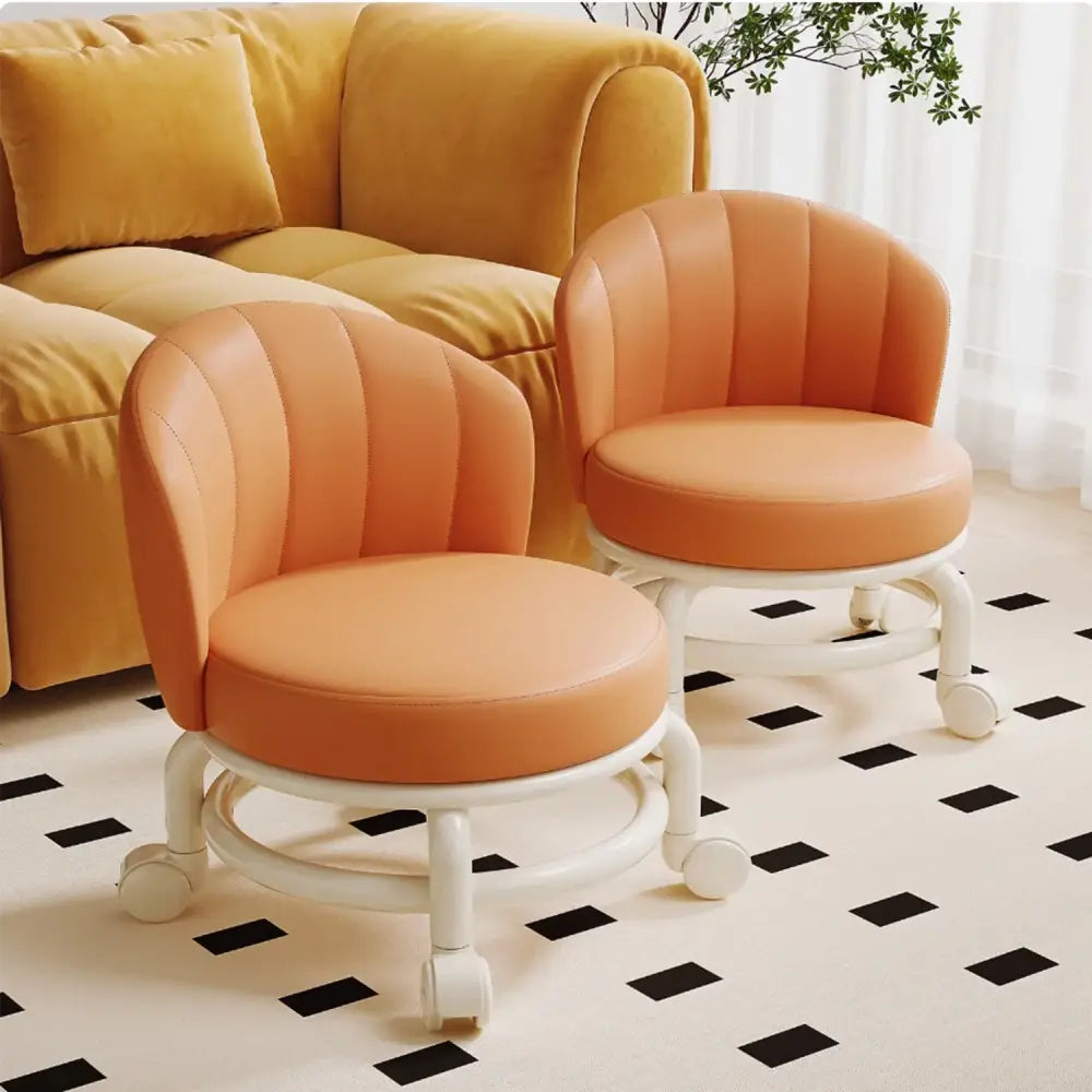 Low Mobile Roller Stool with Backrest 360° Swivel Small Stool Wheels